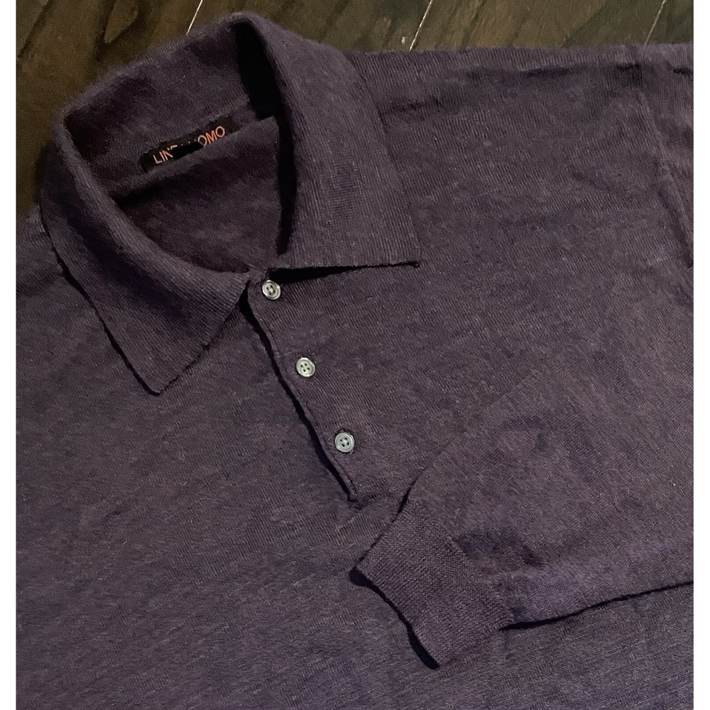 Linea Uomo Polo Sweater Mens XXL Purple Wool Blend Long Sleeve Knit Pullover